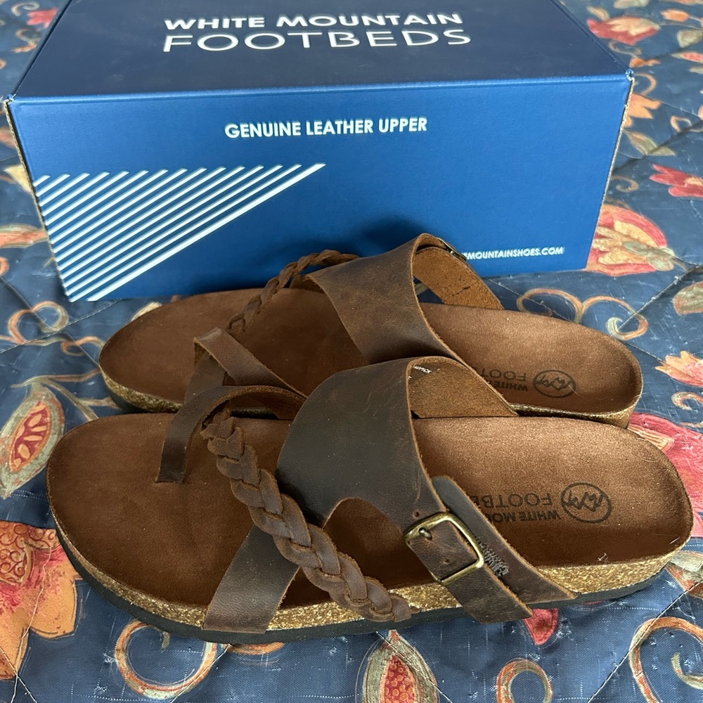 White Mountain Leather Toe-Post Slide Sandals - Handpick
